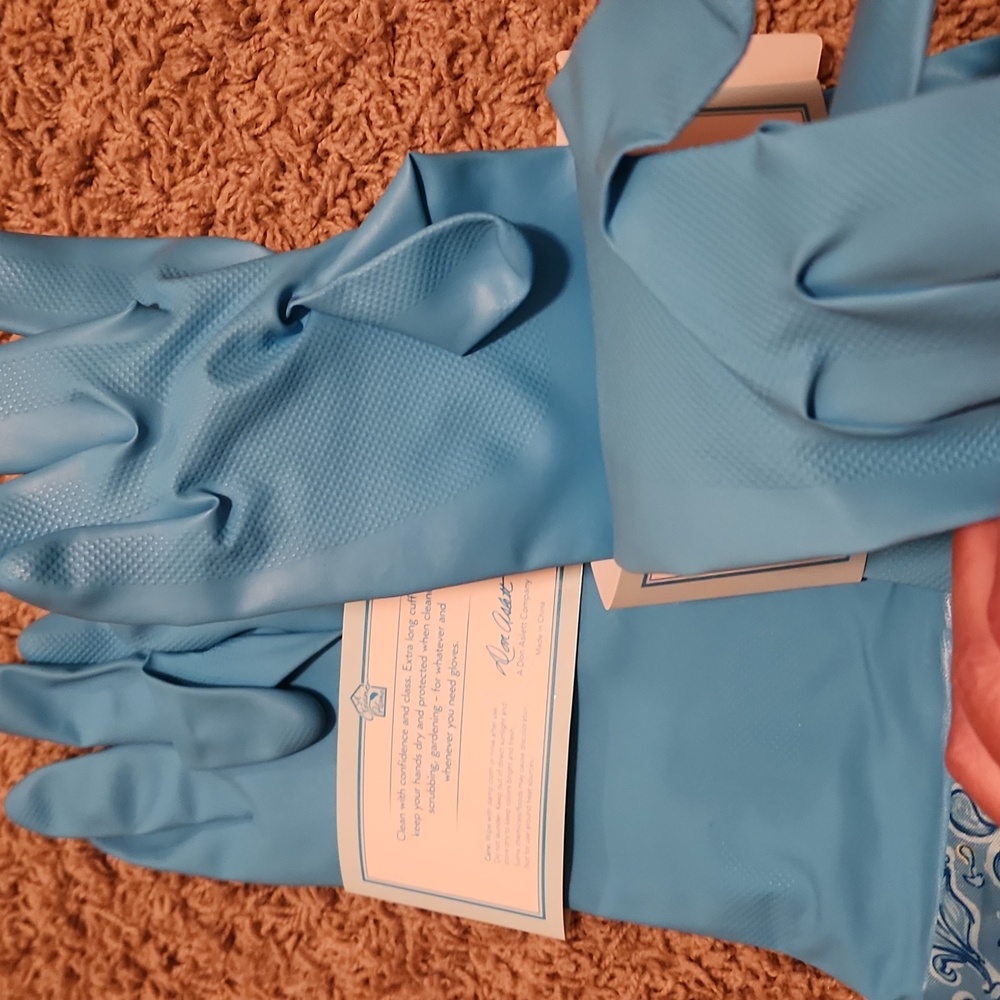 NEW Long Blue Cleaning Gloves with Patterned Cuffs - Picture 7 of 7